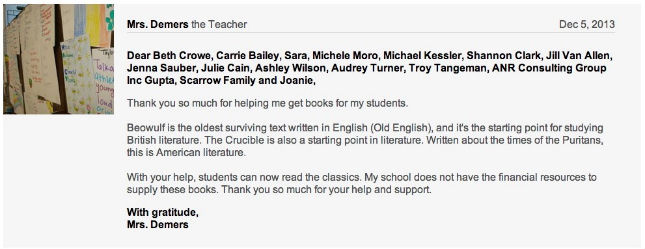 DonorsChoose Thank You Note