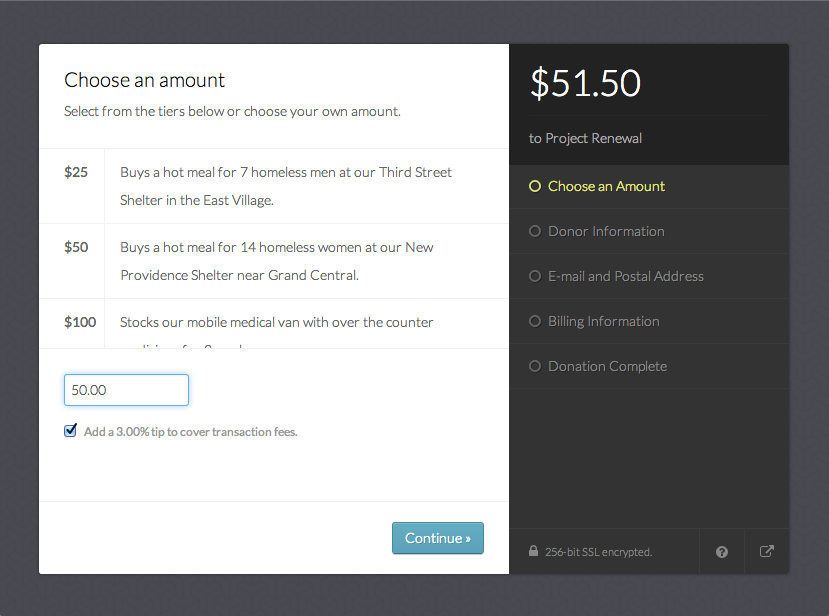 new donation form - 1 amount
